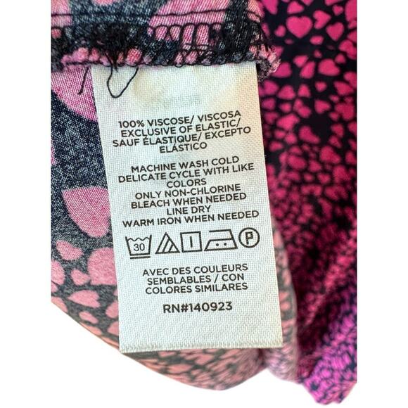 Loft Heart Print Long Sleeve Mini Dress Black Pink Smocked Cuffs Back Zip Small - Picture 4 of 7